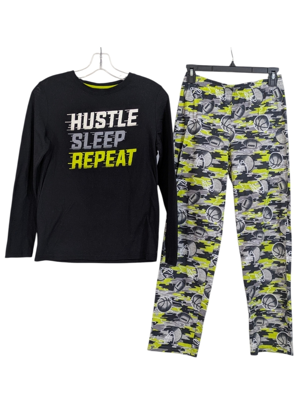 Cat & Jack Hustle Sleep Repeat Pajama Set - Size 12/14 Boys Large - Black Neon
